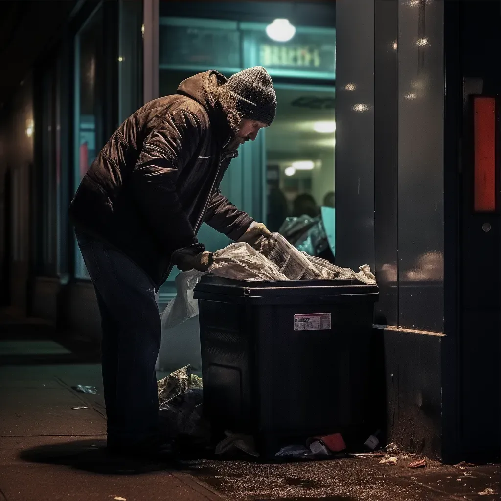 Homeless person searching through garbage in urban setting - Image 3