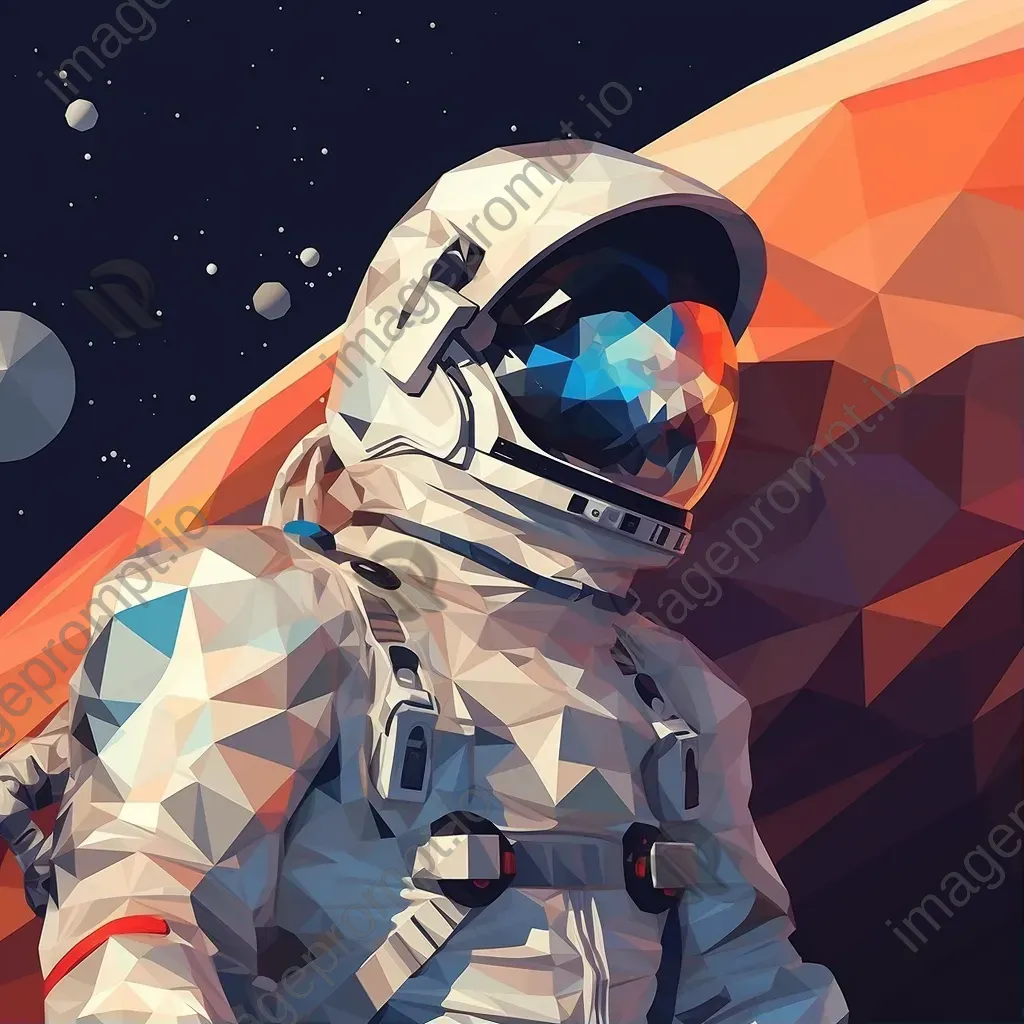 Low poly representation of an astronaut spacewalk with planet reflections - Image 1