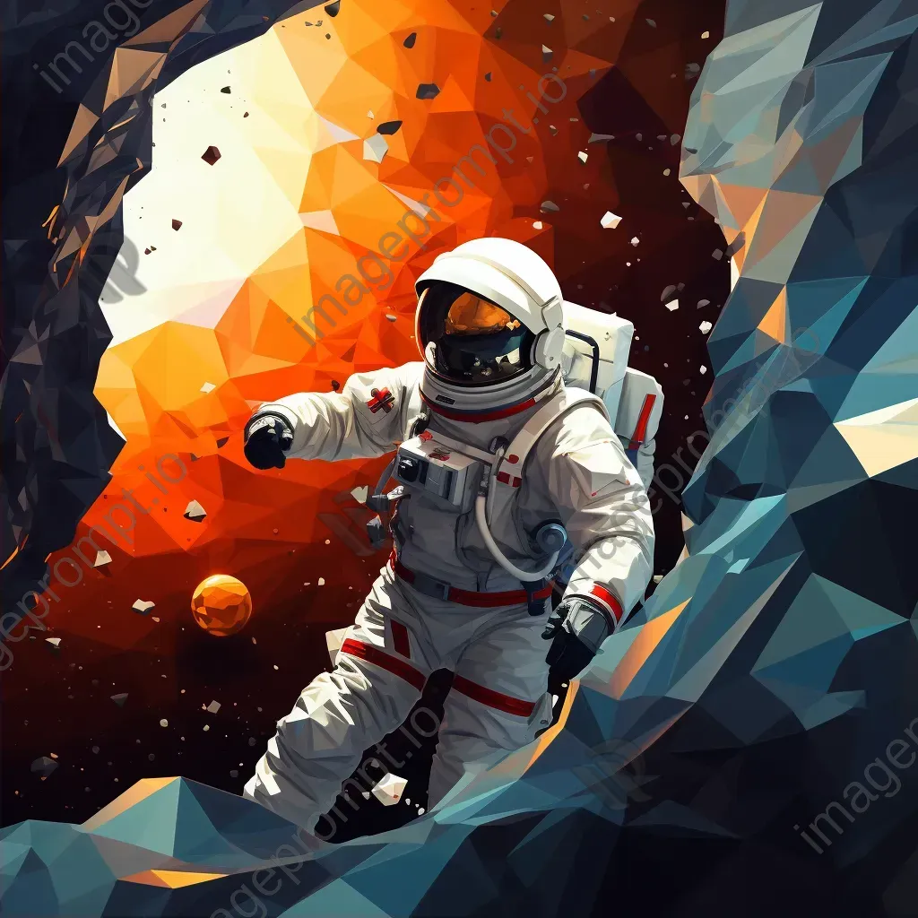 Low poly representation of an astronaut spacewalk with planet reflections - Image 2