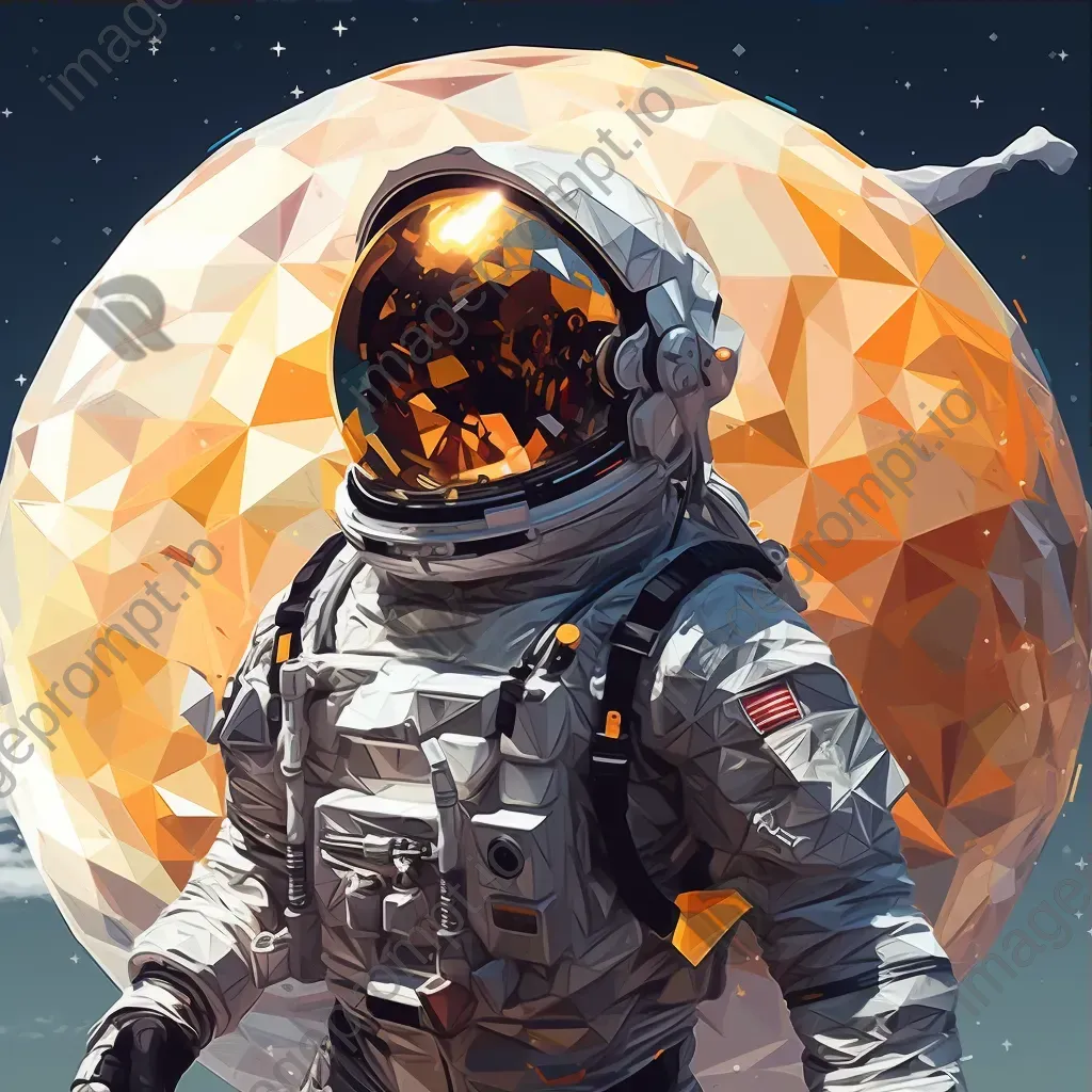 Low poly representation of an astronaut spacewalk with planet reflections - Image 3