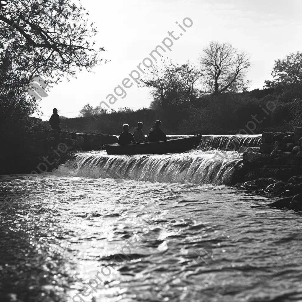 Fishermen using a traditional weir in a river - Image 2