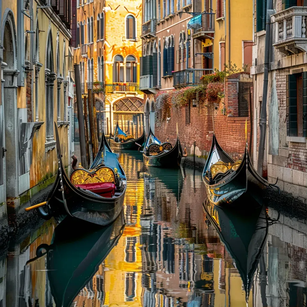 Venice canals with gondolas floating by historic buildings - Image 1