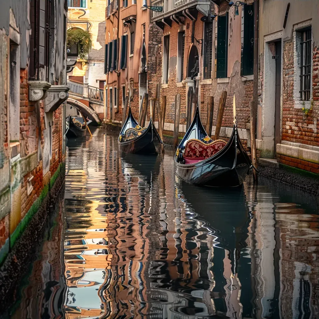 Venice canals with gondolas floating by historic buildings - Image 3