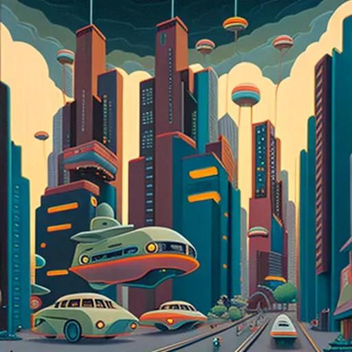 Image of a bustling city of the future with retro hover cars - Image 2