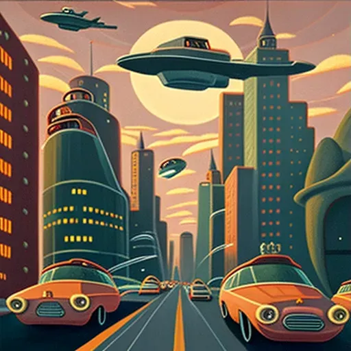 Image of a bustling city of the future with retro hover cars - Image 3