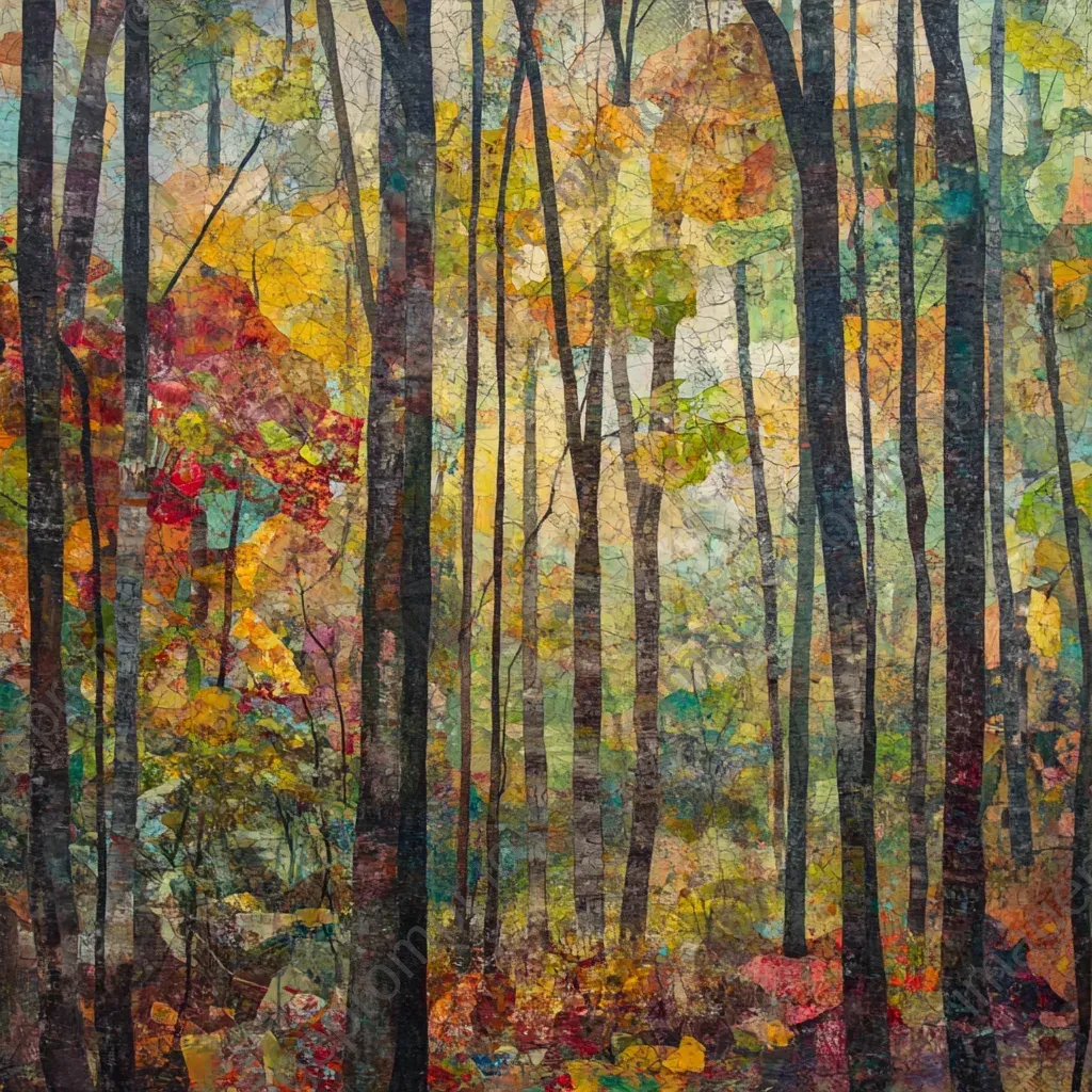 Mixed media acrylic art of an autumn transitioning deciduous forest - Image 3