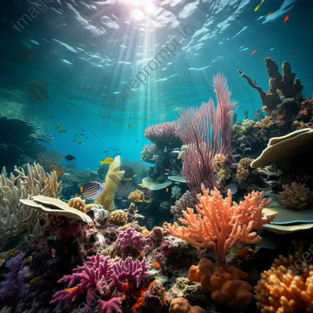 Diverse coral reef ecosystem with marine plants, captured with a Pentax K-1 Mark II. - Image 1