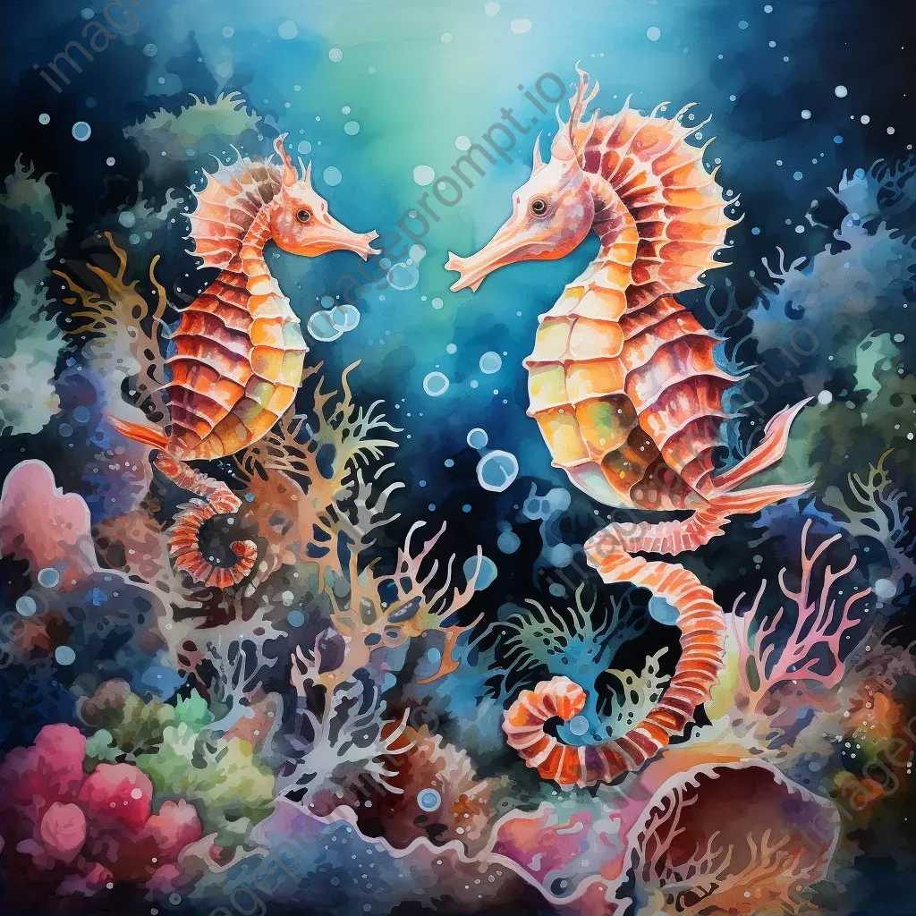 Aquatic rodeo scene with galloping seahorses in a vibrant coral reef - Image 2