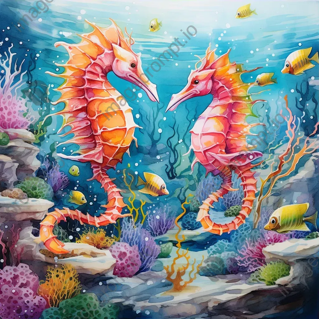 Aquatic rodeo scene with galloping seahorses in a vibrant coral reef - Image 3