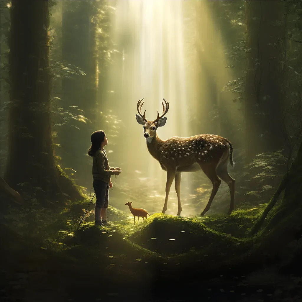 Image of child and deer moment in tranquil forest - Image 4