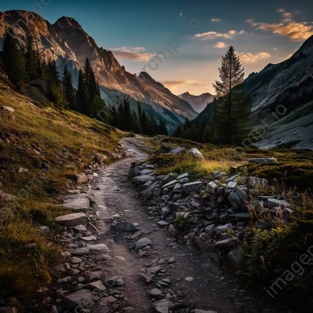 Rocky mountain pass at dusk with glowing light - Image 2