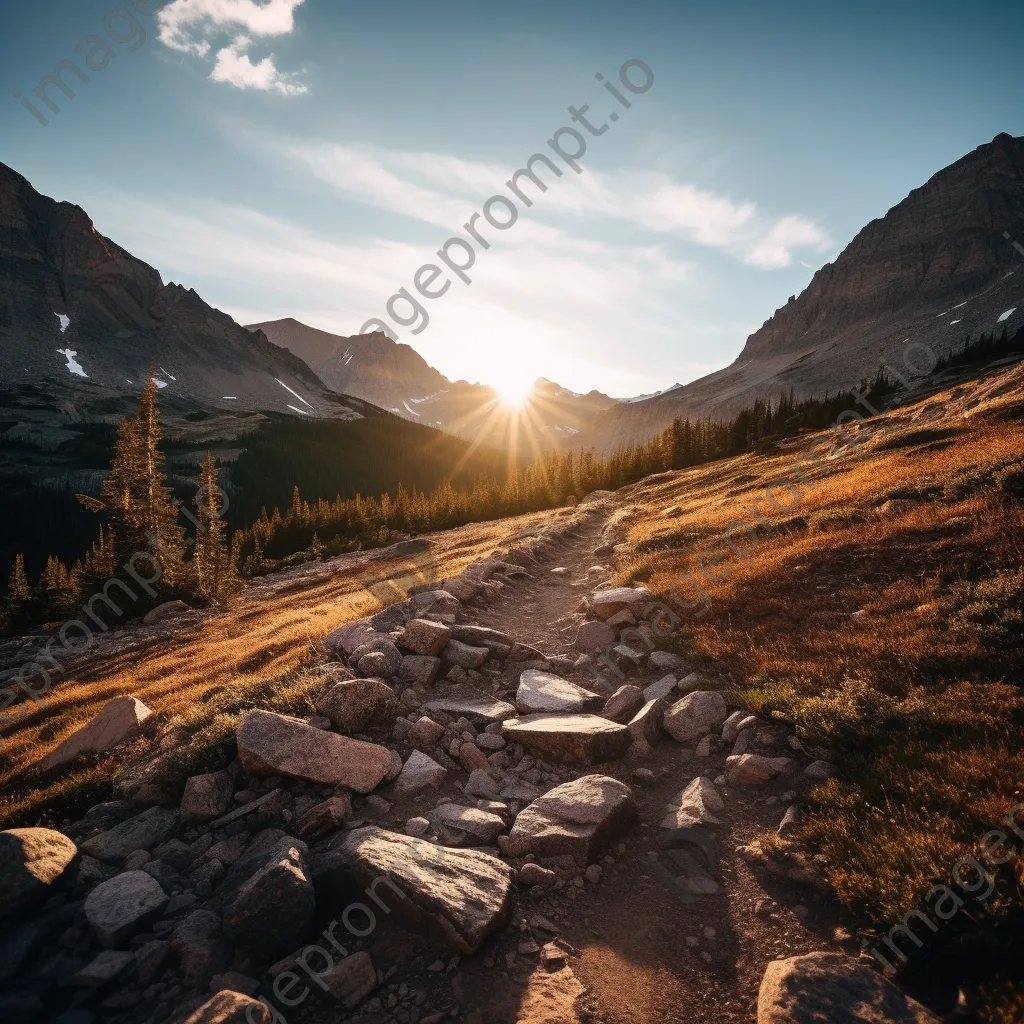 Rocky mountain pass at dusk with glowing light - Image 4