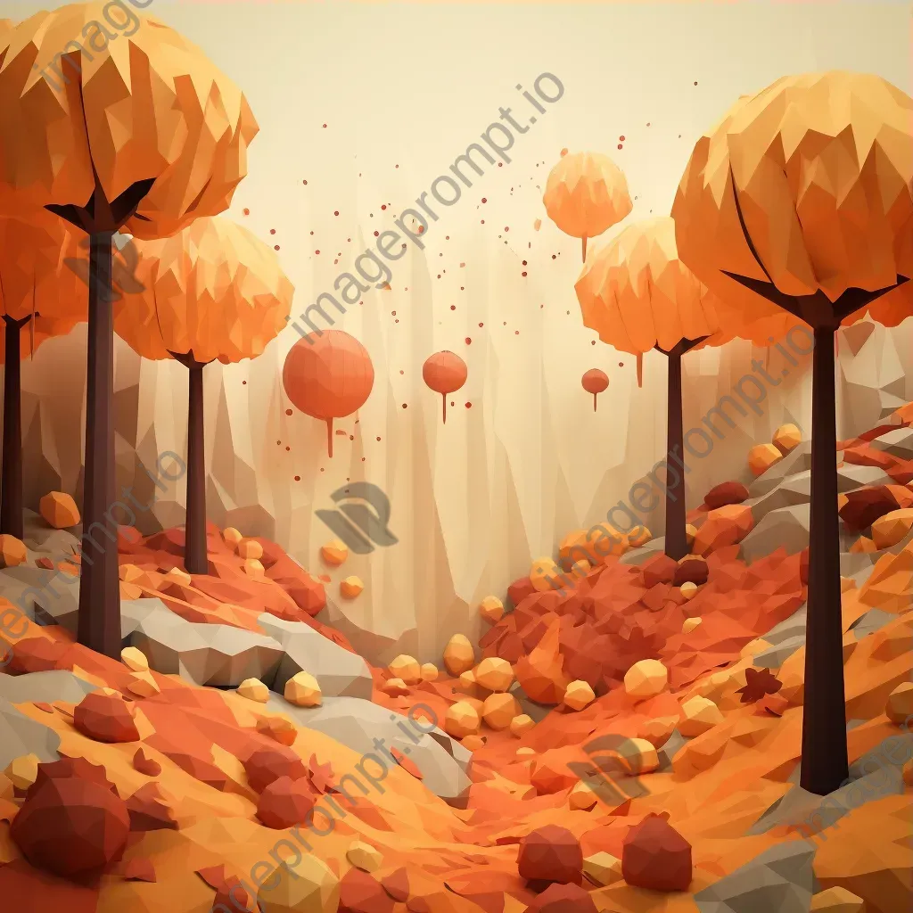 Low poly depiction of an autumn forest with colored leaves and pumpkins - Image 3