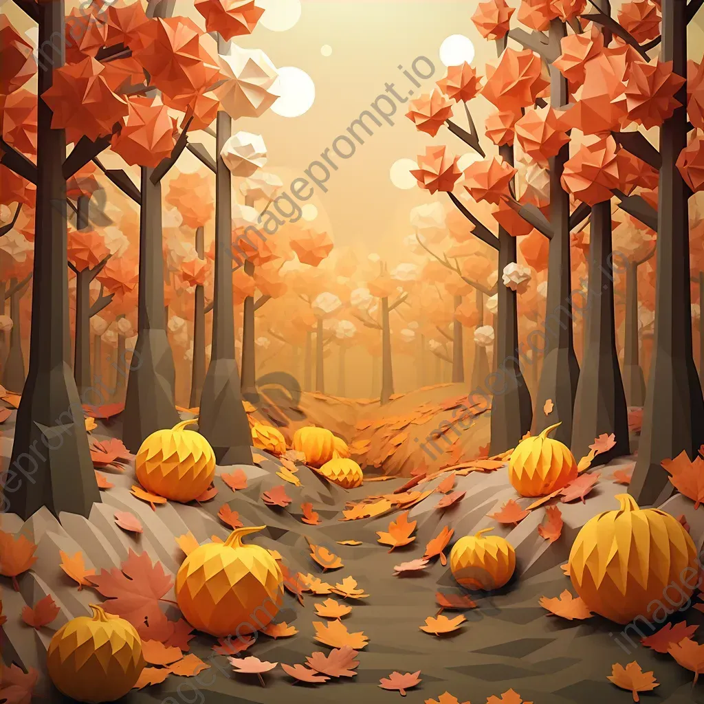 Low poly depiction of an autumn forest with colored leaves and pumpkins - Image 4