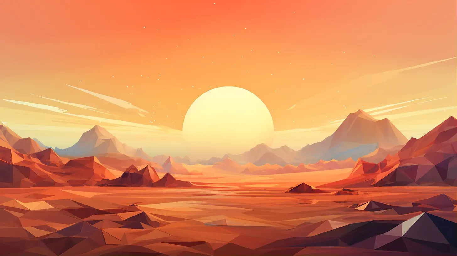 Hallucinatory low poly desert scene with warm, earthy color gradients - Image 1