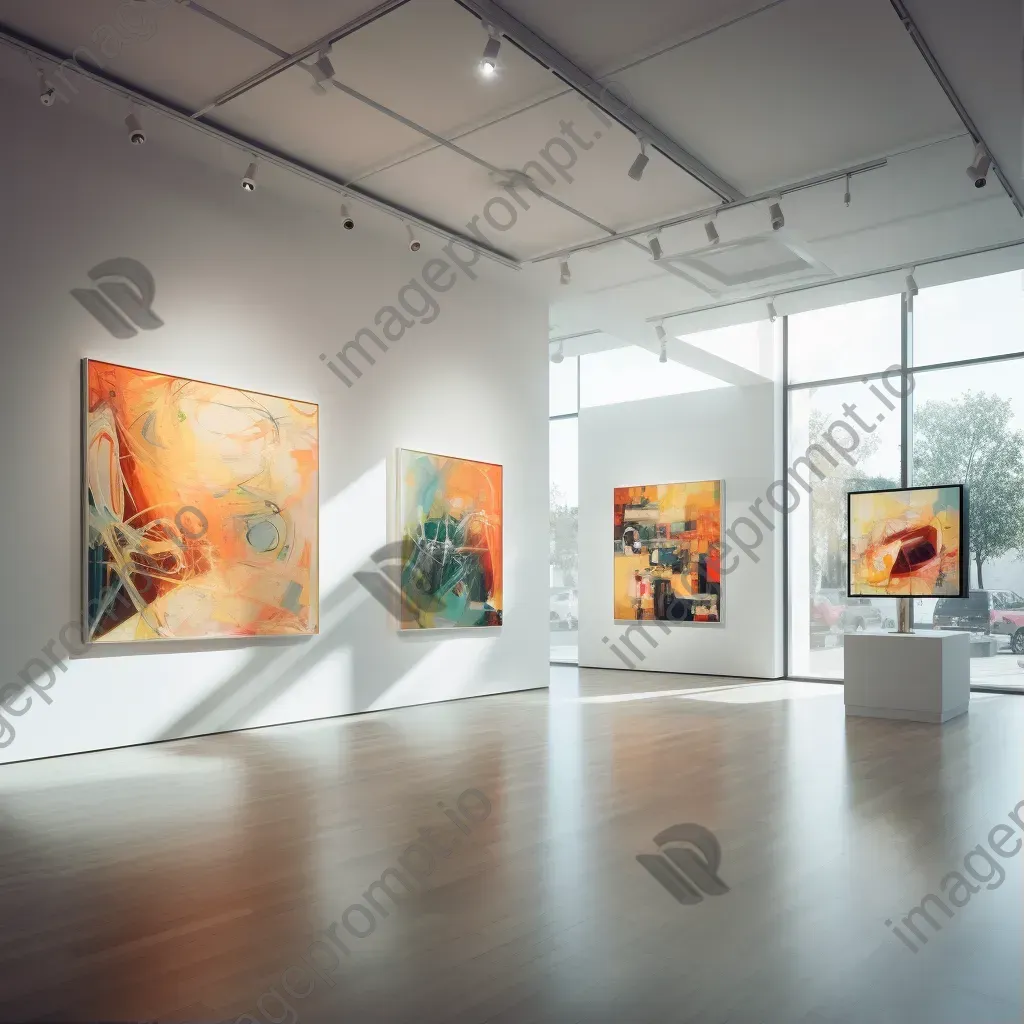 Modern art gallery interior with abstract paintings on Canon EOS R6 - Image 1