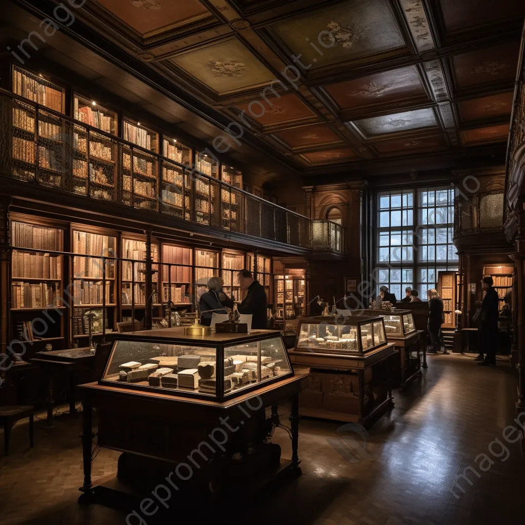 An old-fashioned library with rare books, woodwork, and a librarian. - Image 3