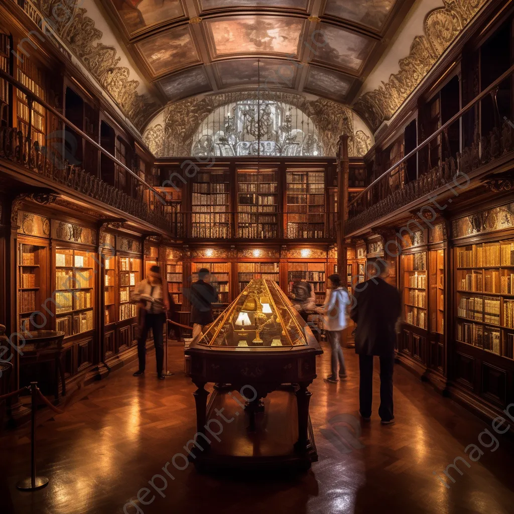 An old-fashioned library with rare books, woodwork, and a librarian. - Image 4