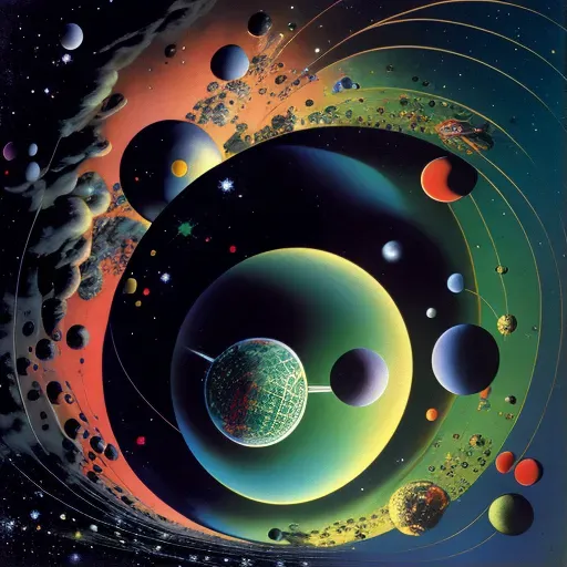 Illustration of alien planet with nebulae and asteroid belts - Image 1