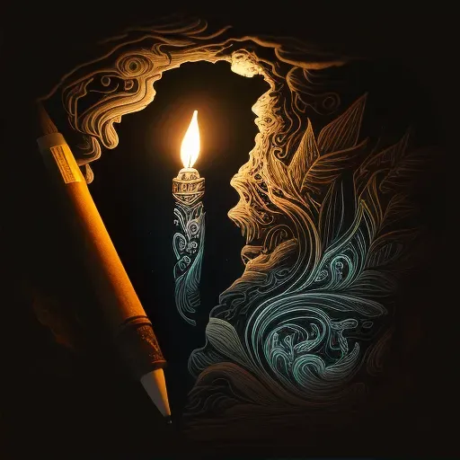 Torch illuminating a dark cave with ancient drawings symbolizing the power of knowledge - Image 2