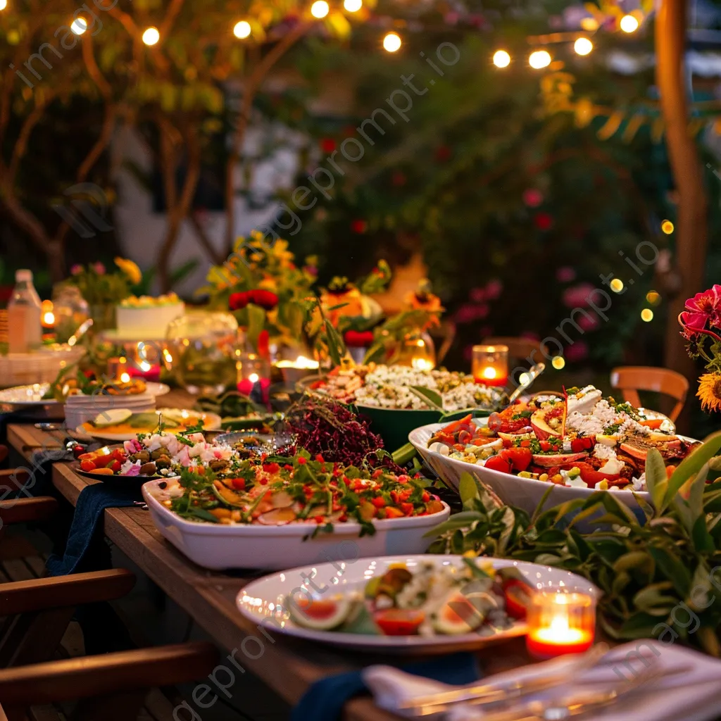 A table set for a summer gathering featuring plant-based dishes. - Image 1