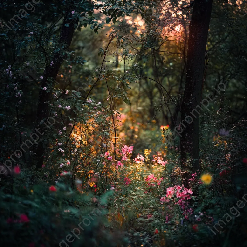 Woodland understory bustling with insects and wildlife during twilight. - Image 2