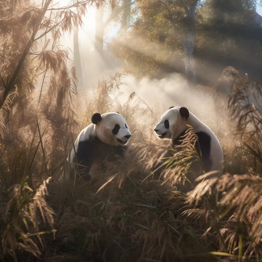 Image of endangered giant pandas frolicking amongst thick bamboo groves - Image 3