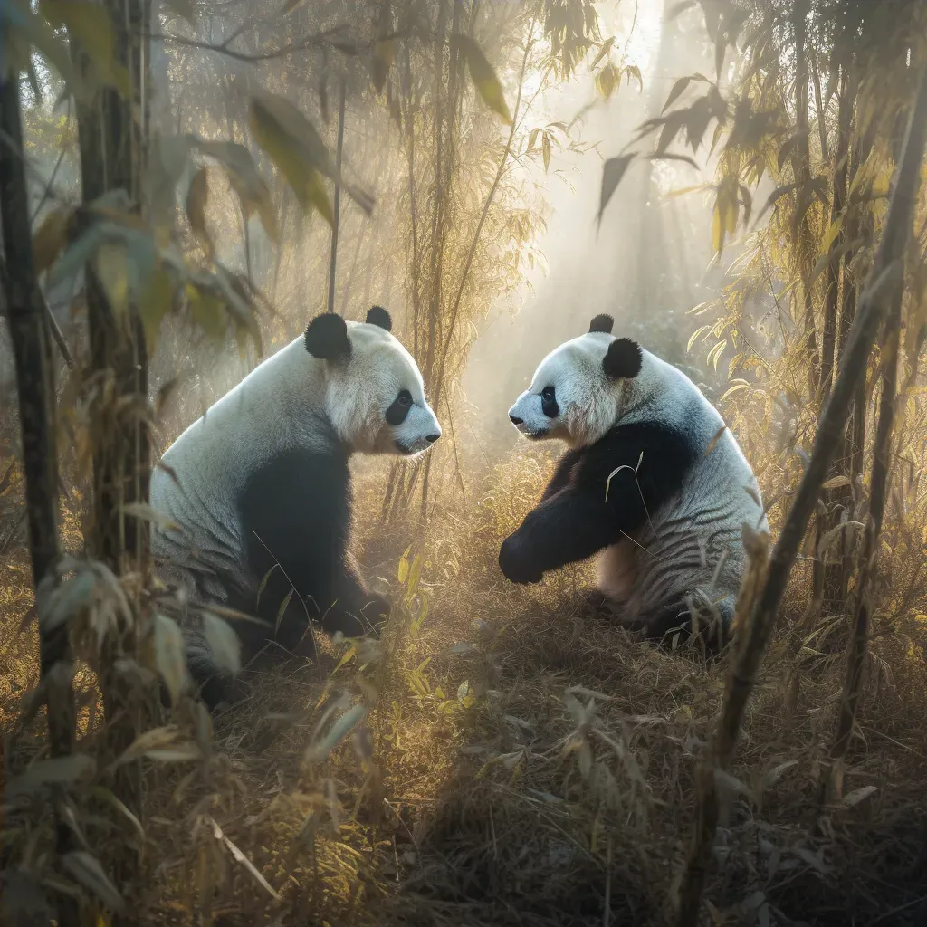 Image of endangered giant pandas frolicking amongst thick bamboo groves - Image 4