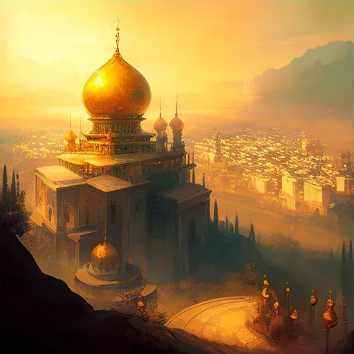 Golden temple with modern cityscape - Image 3