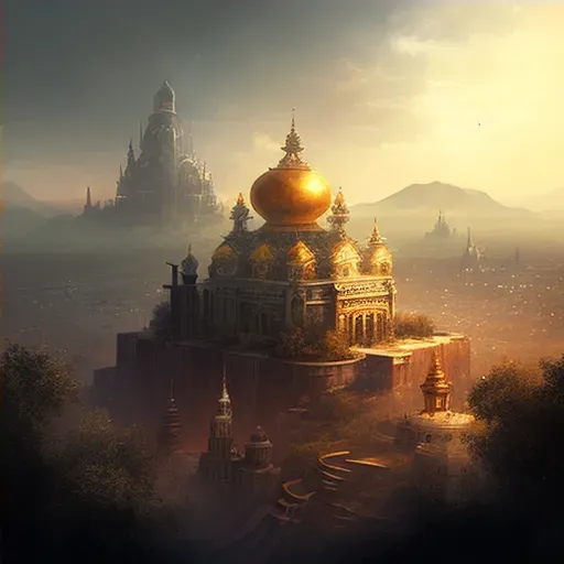 Golden temple with modern cityscape - Image 4