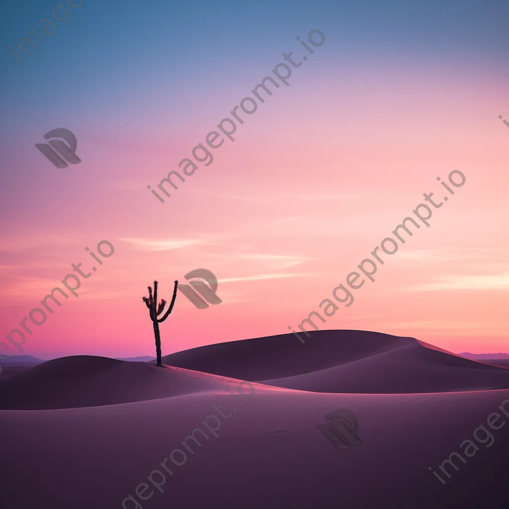 Cactus silhouetted against desert dunes at dusk - Image 1