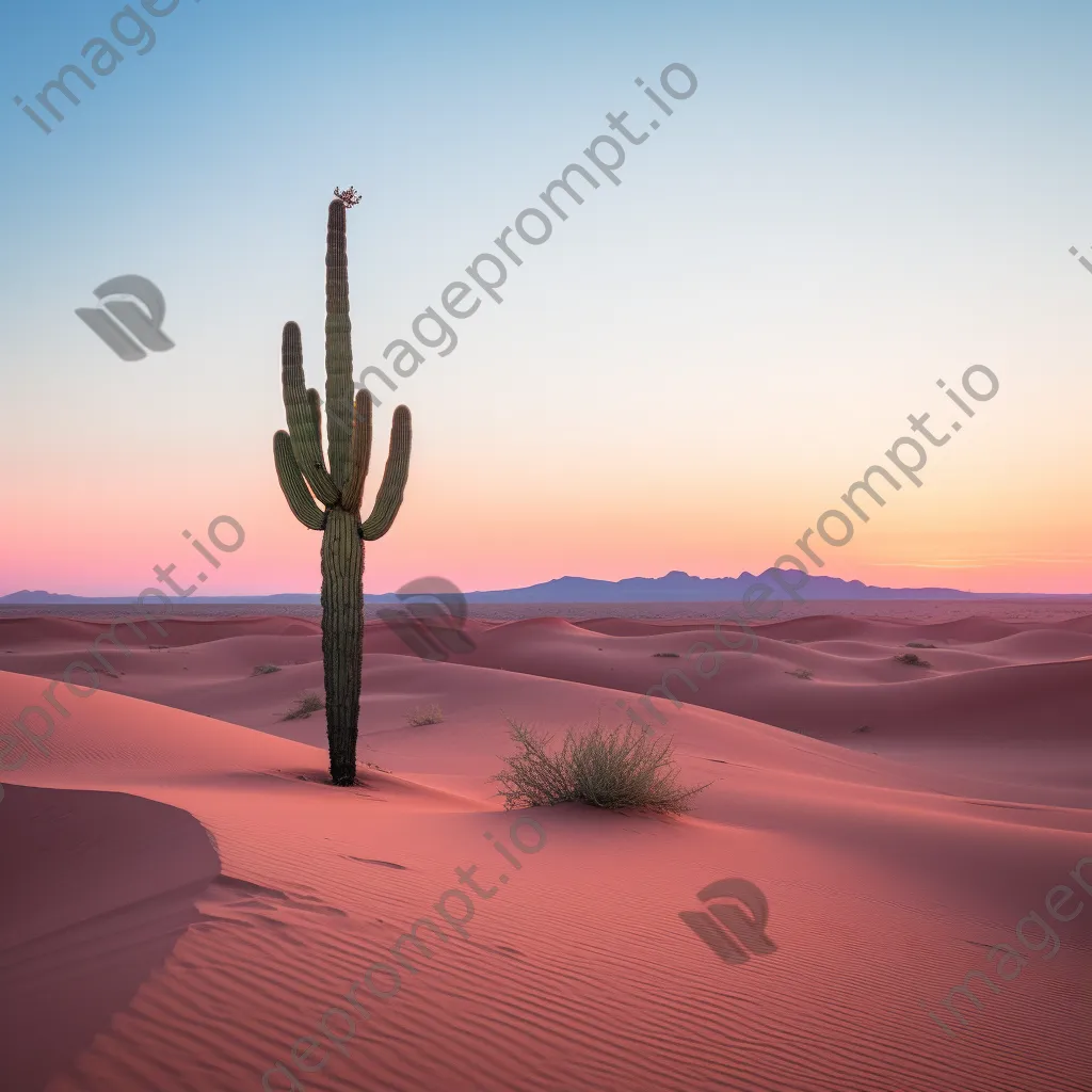 Cactus silhouetted against desert dunes at dusk - Image 4