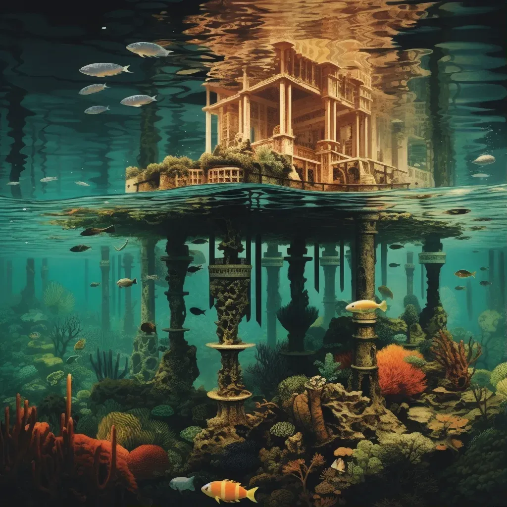 Hidden underwater city with marine life and grand structures - Image 1