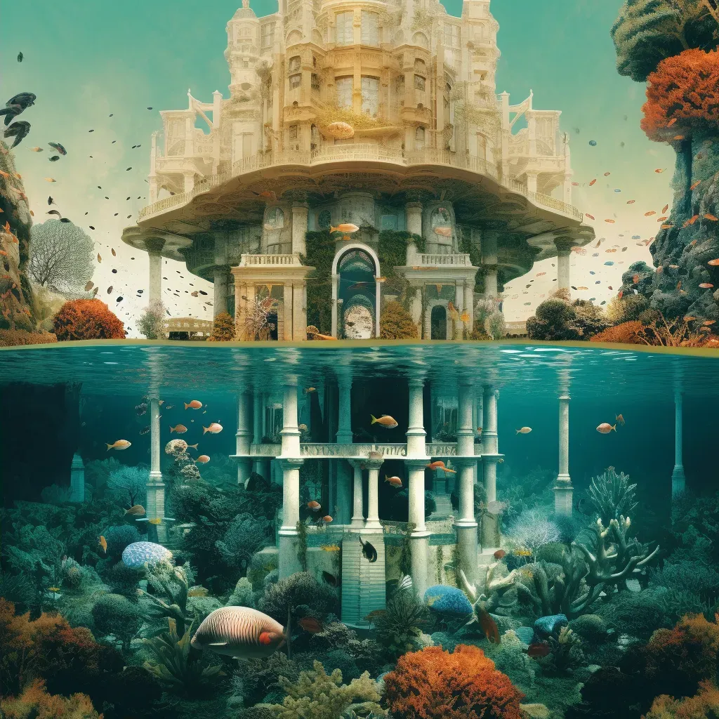 Hidden underwater city with marine life and grand structures - Image 2