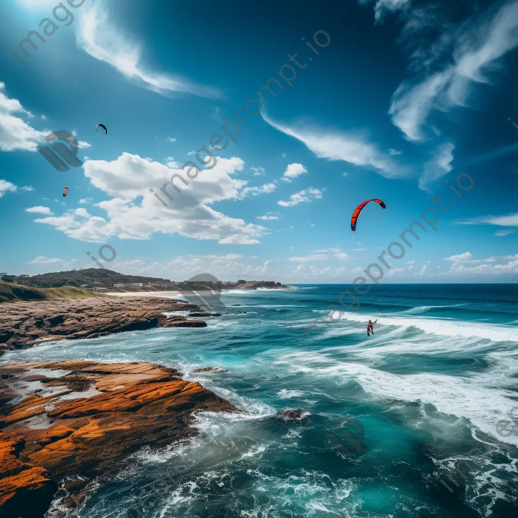 Kite surfer gliding over blue ocean - Image 1