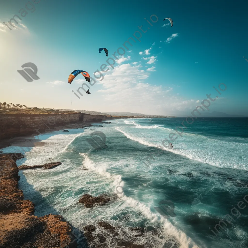 Kite surfer gliding over blue ocean - Image 2