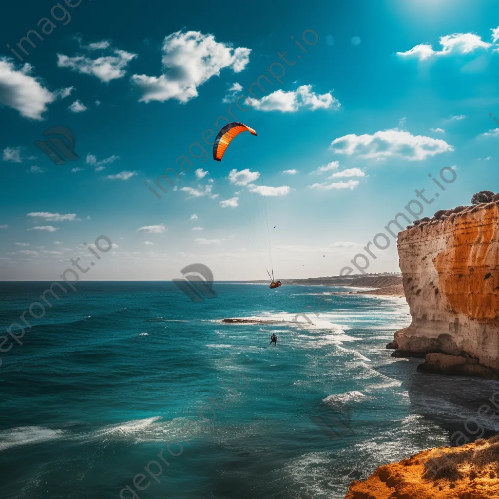 Kite surfer gliding over blue ocean - Image 4