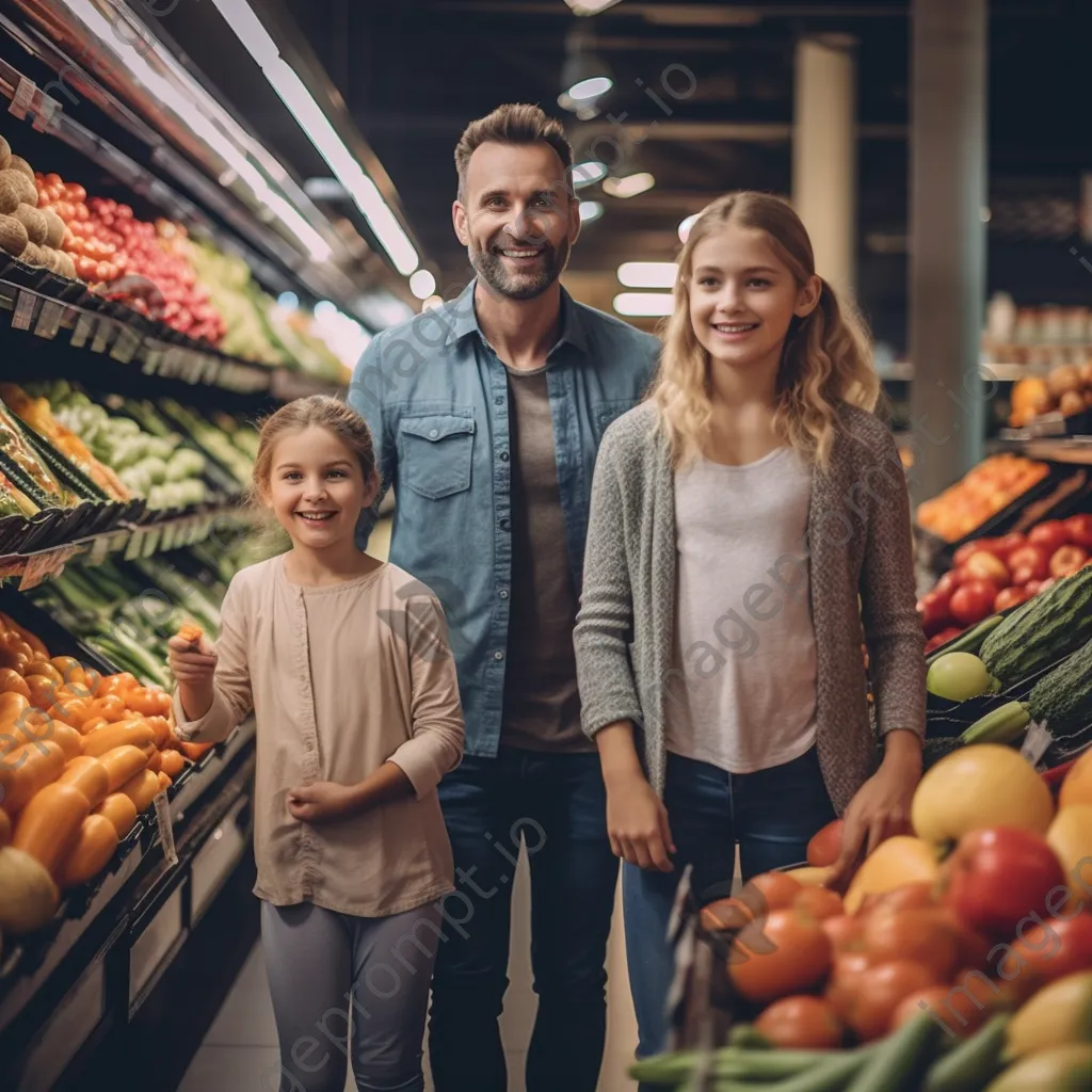 A family shopping for organic goods in a grocery store aisle. - Image 2