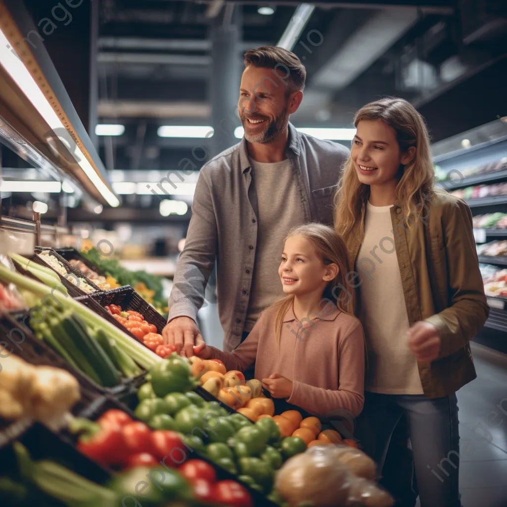 A family shopping for organic goods in a grocery store aisle. - Image 3