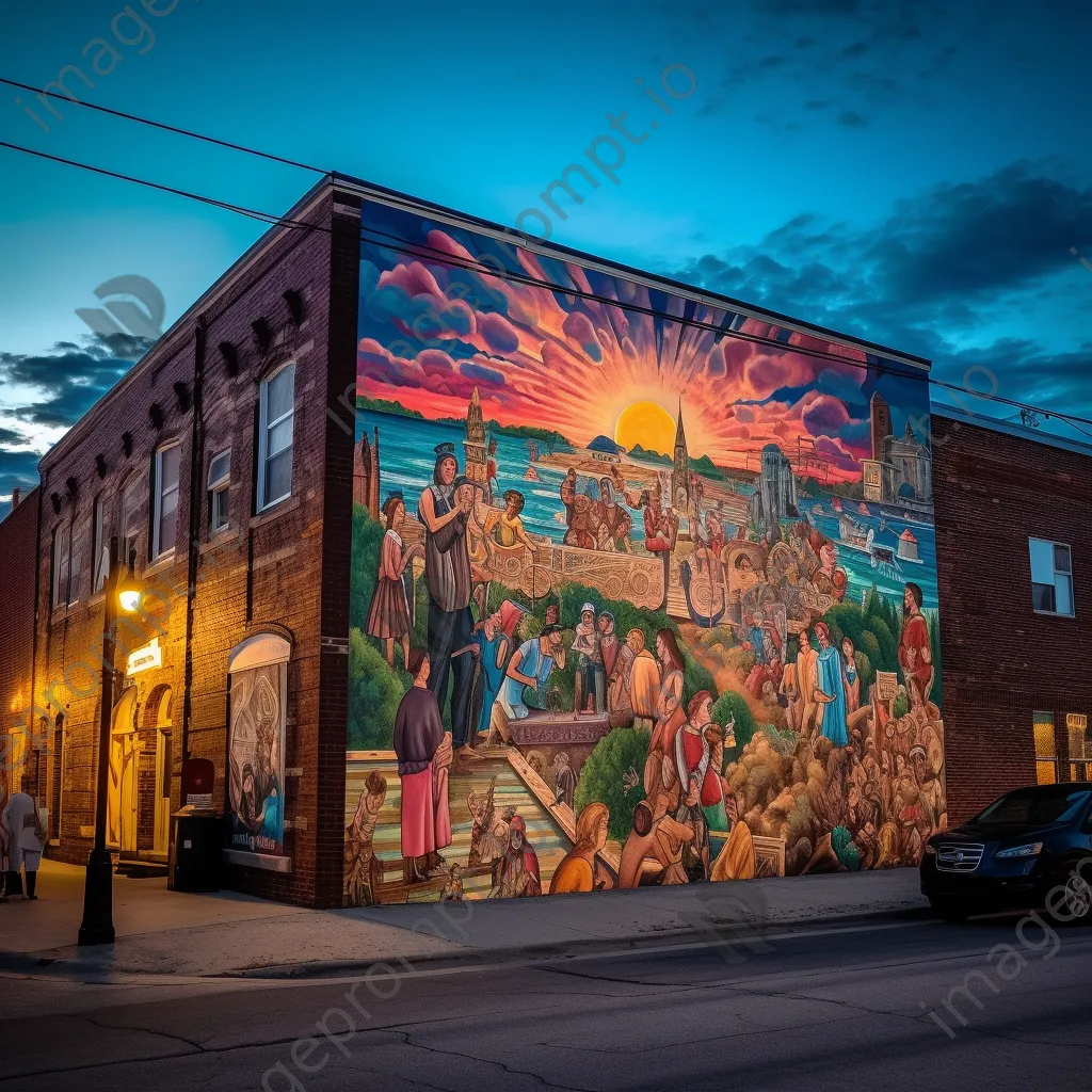 Mural depicting local culture on the side of a historic building - Image 1