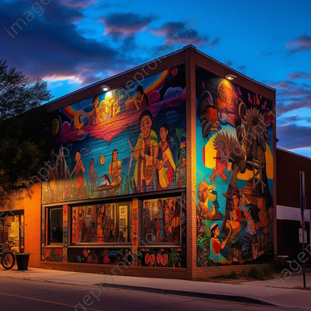 Mural depicting local culture on the side of a historic building - Image 2