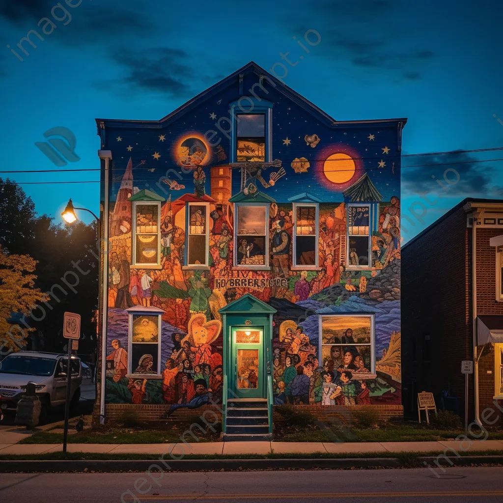 Mural depicting local culture on the side of a historic building - Image 4