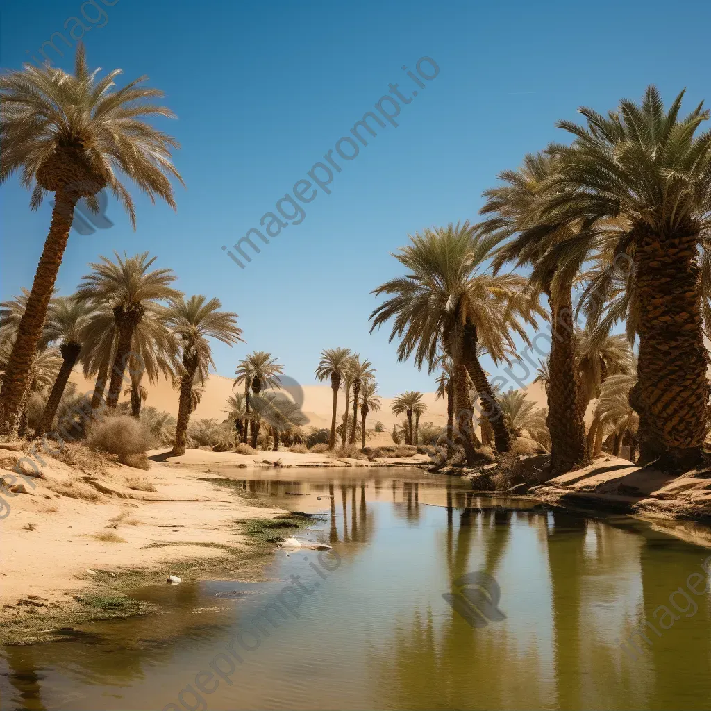 Desert oasis with palm trees under clear blue sky - Image 2