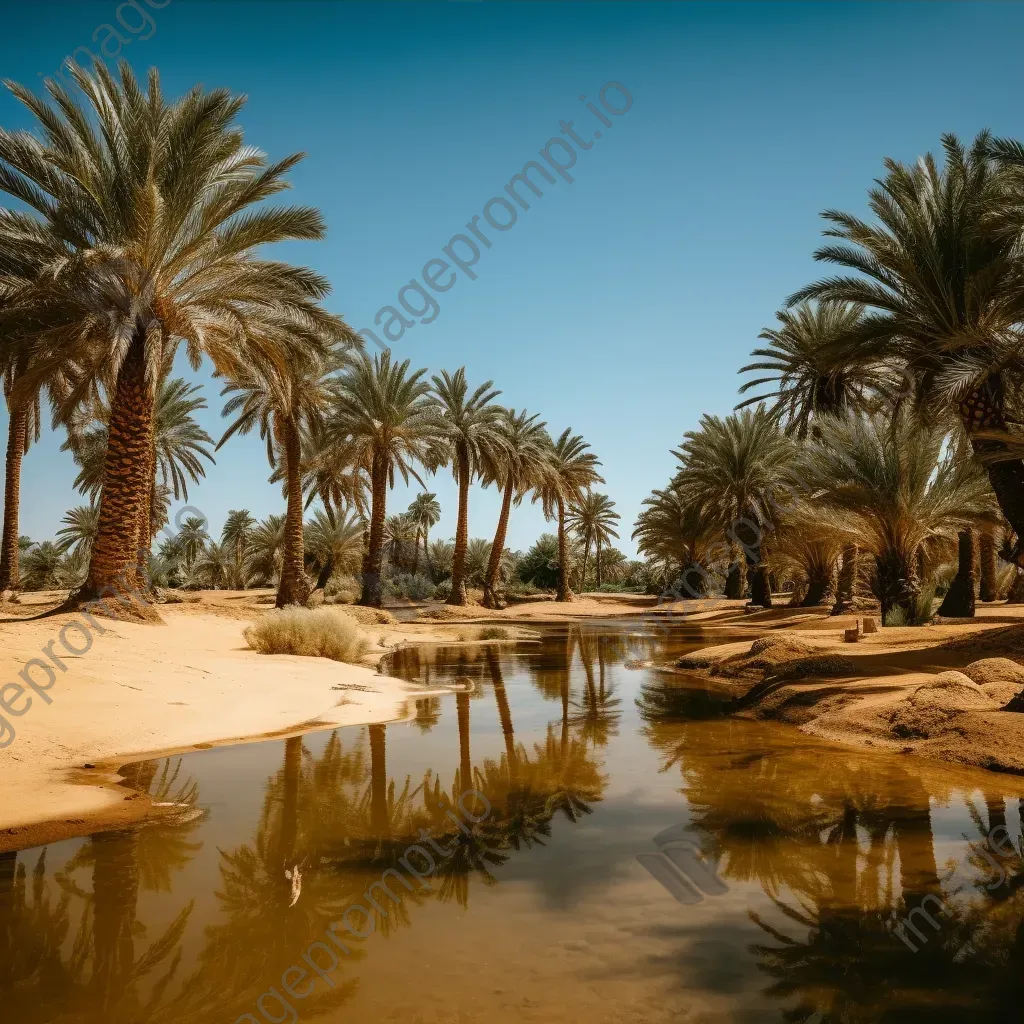 Desert oasis with palm trees under clear blue sky - Image 3