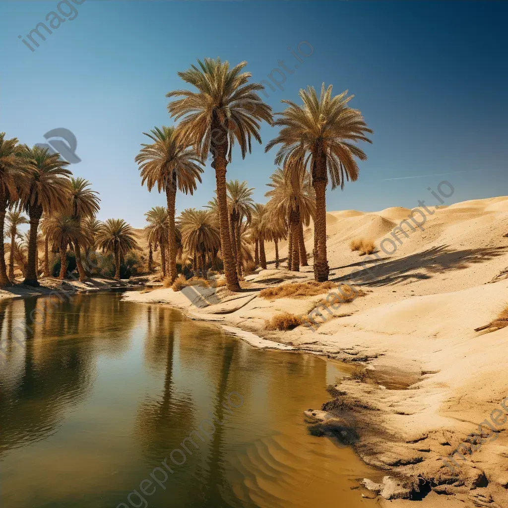 Desert oasis with palm trees under clear blue sky - Image 4