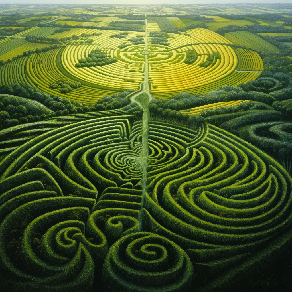 Aerial view of crop circles in green field - Image 4