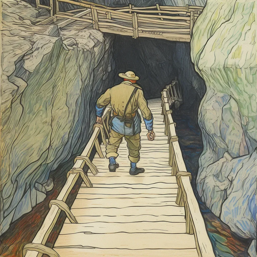 Artistic depiction of traveler crossing wooden bridge over chasm, symbolizing overcoming challenges - Image 2