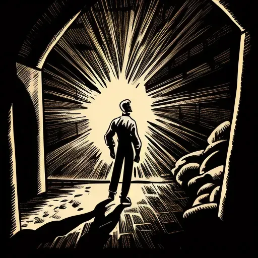 Person standing at tunnel entrance facing bright light at the end - Image 1