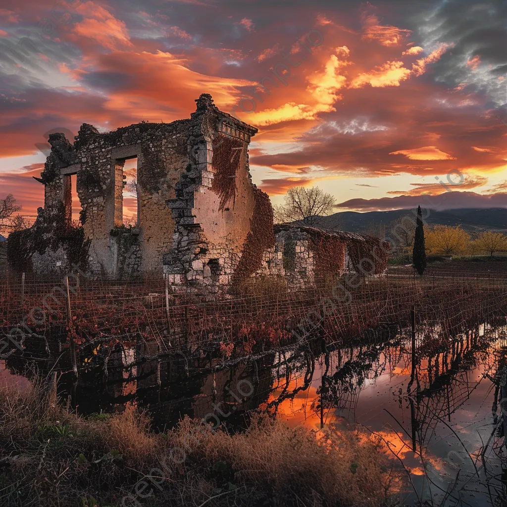 Historic vineyard estate ruins at sunset - Image 1