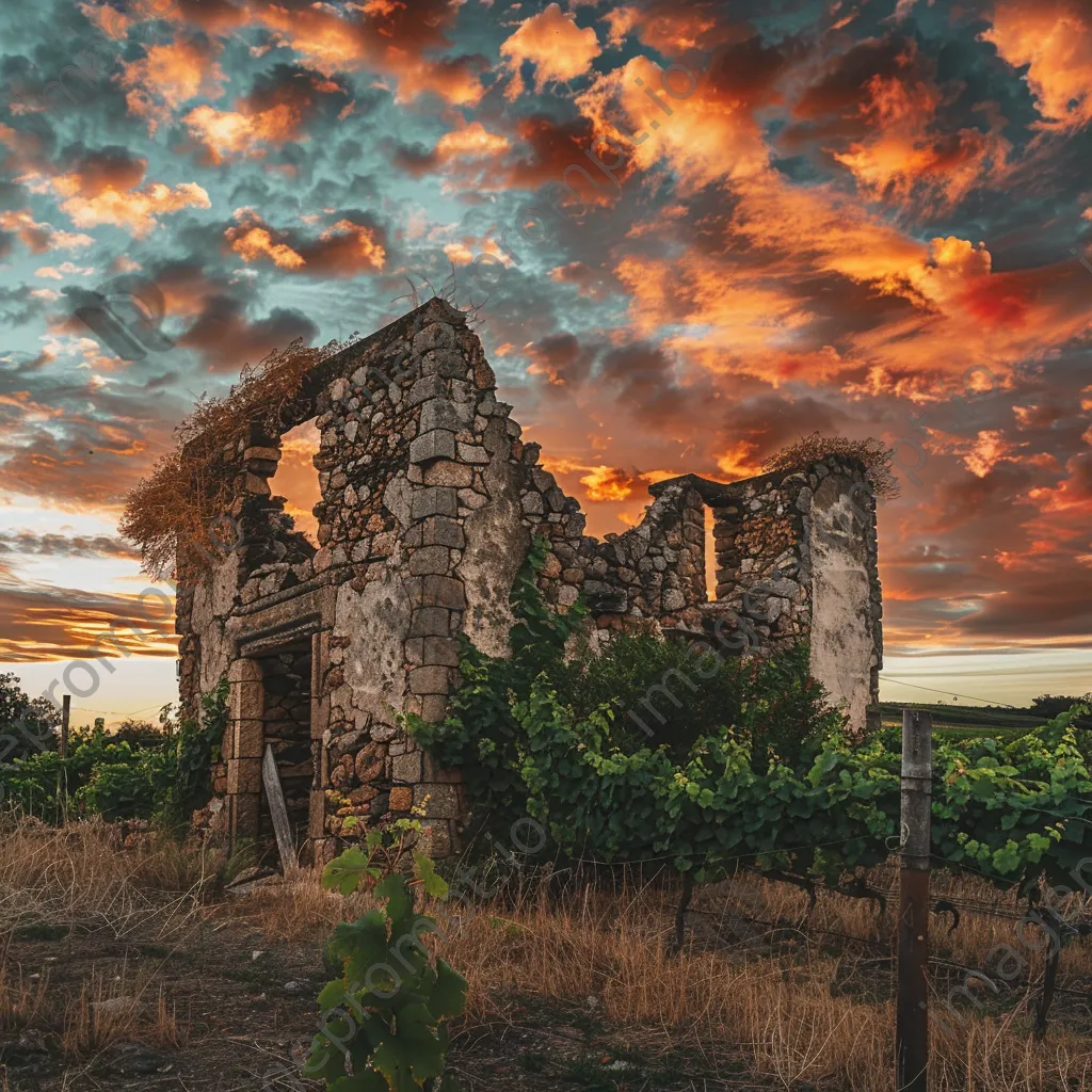 Historic vineyard estate ruins at sunset - Image 2